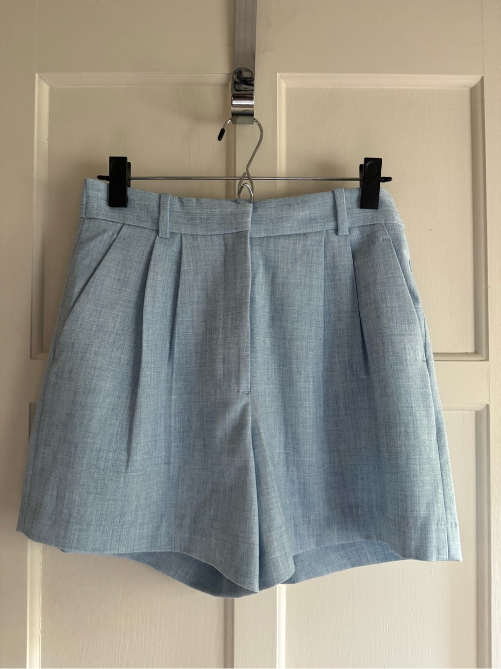Abercrombie & Fitch Pale Blue High-Waist Pleated Shorts